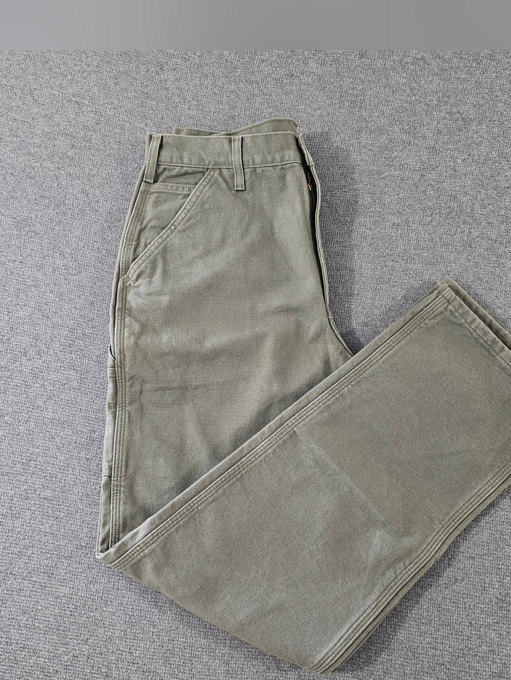 Carhartt 34x34 Work Pants Flannel Lined Duck Dungaree Olive Green Mens